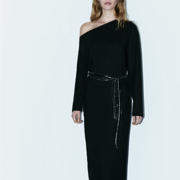 Zara BNWT black Asymmetrical Crepe Dress! - Picture 3 of 5